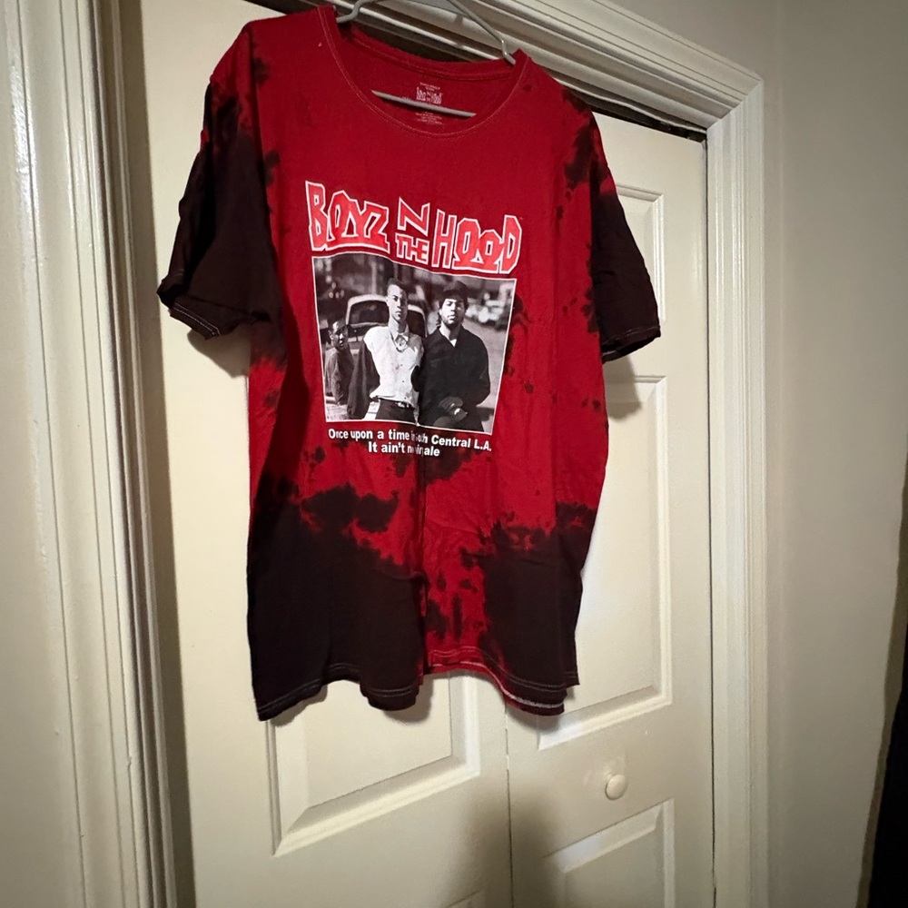 Fashion Nova red and black tie dye graphic boys in the hood tee